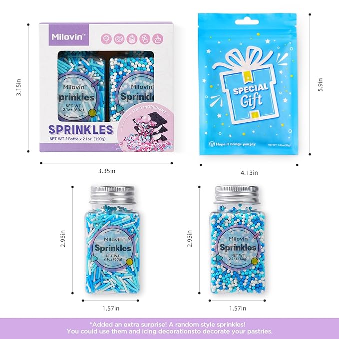 Winter Sprinkles for Cookie Decorating, Blue and White Sprinkle, Jimmies, Nonpareils, Edible Sprinkles for Christmas, Winter Theme Parties, Frozen Cakes and Cupcakes