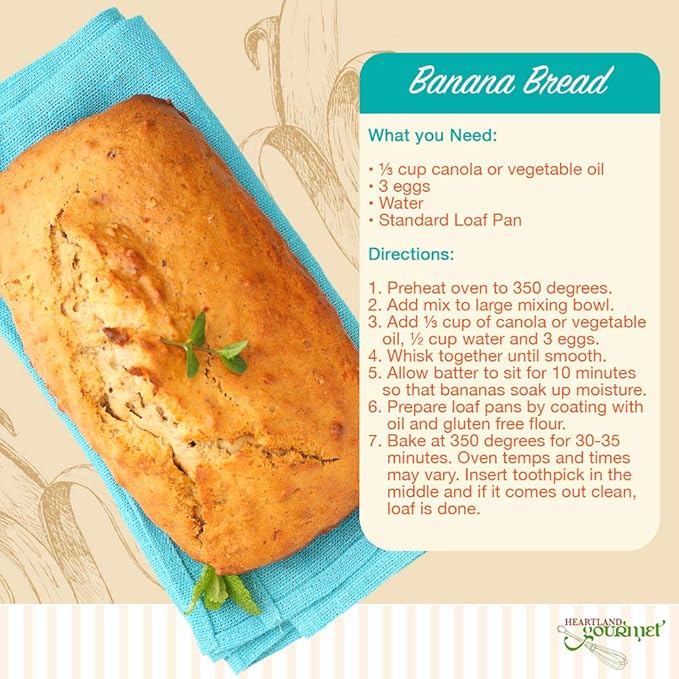 Heartland Gourmet Gluten Free Banana Bread Mix - Soft and Moist - Certified Gluten Free - All Purpose - Safe for Celiac Diet