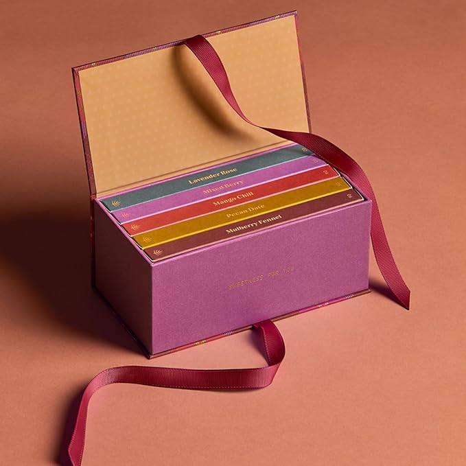 Spring & Mulberry Keepsakeable Holiday Gift Box - Dark Chocolate Bars - Refined Sugar Free Dark Chocolate Sweetened w/Dates, Gluten Free & Vegan Bar Treats - Embellished with Fruits & Florals Gift Set