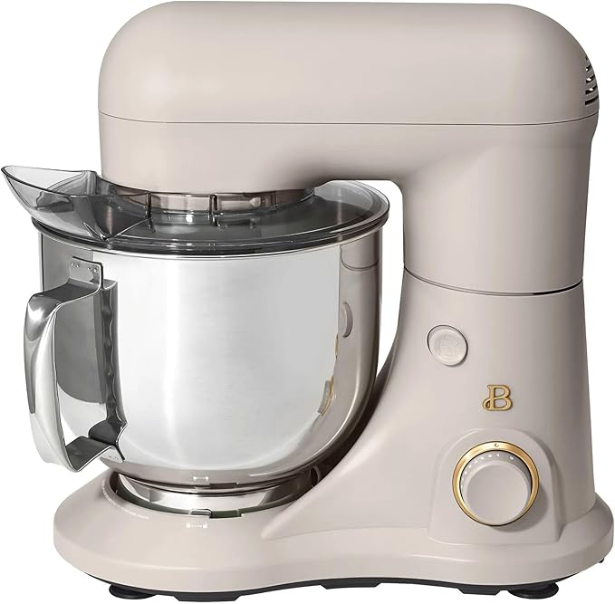 Beautiful 5.3 QT Stand Mixer w/Tilt-Head Design, Stainless Bowl, 300-Watt Power, 12-Speed Control, Includes Beater, Dough Hook, Whisk, Splash Shield (Porcini Taupe)
