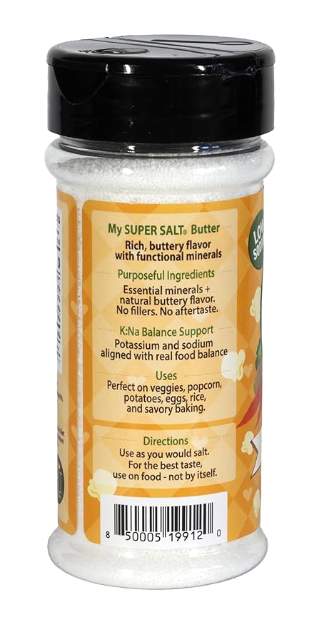 My SUPER SALT® Butter – Functional Butter-Flavored Salt Substitute - 85% Less Sodium - Smart Nutrition + Comfort Food Flavor - 7 oz