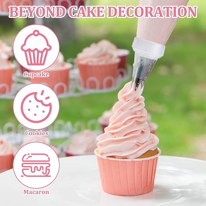 14 Pieces Piping Tips Large, Large Piping Tips Set with Converter and Decorating Bag, Sturdy and Long-Lasting, for Cupcakes, Cake, Cookie and Decorating