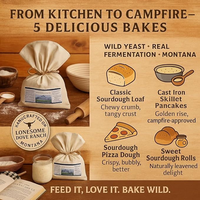 Bounty Foods Montana Sourdough Starter Set – 16 oz Artisan Bread Kit in Western-Style Burlap Bag – Wild Yeast Culture for Real Rustic Sourdough – Pioneer-Style Baking from the American West