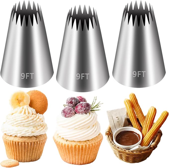 FANTEXY 3 Pieces 9FT Large Piping Tips for Cake Decorating, Frosting Piping Kit, Churro Maker,Cake Decorating Kit,Cake Decorating Supplies for Churros,Frosting Tips for Cupcake Cookie