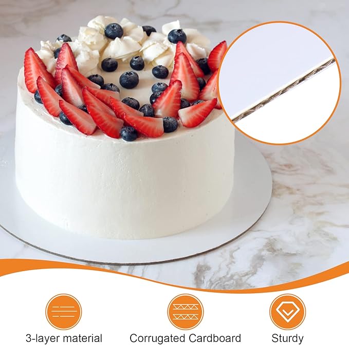 25-Packs Cake Boards 10 inch Round, White Cake Board Rounds, White Cake Circles Rounds Base Food-Grade Cardboard Cake Plate for displaying Cakes, Bread, Desserts（Thin and Sturdy）