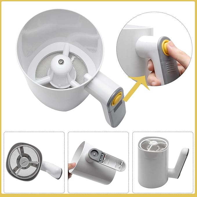 Electric Flour Sifter - Battery Operated Stainless Steel Mesh Shaker, Cup Shape Powder Shaker Strainer Handheld Cooking Tool for Pastry Baking,Ergonomical Handle,4 Cup/1L Capacity