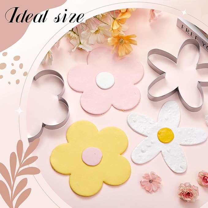 2 Pcs Large Flower Cookie Cutters 8" Extra Large Flower Stainless Steel Giant Cookie Cutters for Winter Holiday Baking
