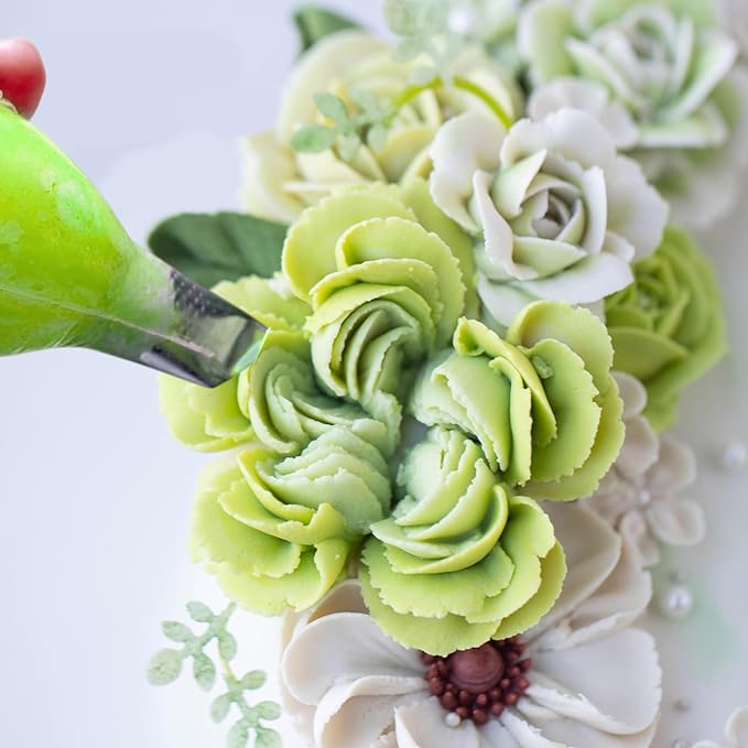 8PCS Piping Tips, Stainless Steel Icing Tips, Suitable for Pastry Fondant Cupcakes, with 50PCS Piping Bags, 1PCS Cleaning Brush, 1PCS Scissors