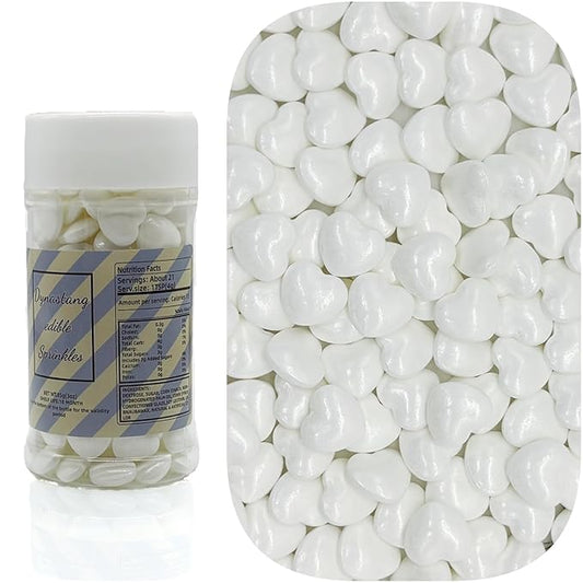 Dynastang White Heart Sprinkles Edible Heart Cake Decorating Heart Cake Decorations Cupcake Toppers Cookie Decorating Perfect for Cakes, Cupcakes, Desserts Toppings 3OZ