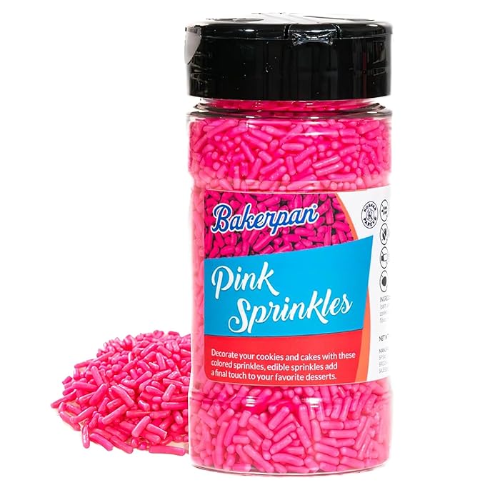 Bakerpan Pink Jimmies Sprinkles - 6 Ounces Pink Sprinkles for Cake Decorating - Edible Sprinkles for Cupcakes, Ice Cream, Cake Decorations (Made in USA)