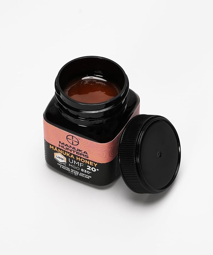 Manuka Hunters Raw New Zealand Honey Gift Set 4-Pack Honey Sampler with UMF 5+,10+,15+,20+ (250g = 85ml Each) – 100% Pure Natural Sweetener - Ideal for Tea, Coffee, Smoothies, Baking - Sustainable