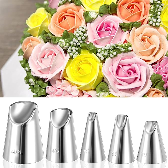 5PCS Flower Piping Tips, Chrysanthemum Icing Nozzles Cream Icing Piping Fondant for Cake Decorating Rose Petal Frosting Tips for Cupcakes Tulip Pastry