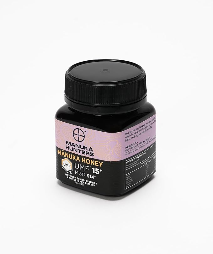 Manuka Hunters Raw New Zealand Honey Gift Set 4-Pack Honey Sampler with UMF 5+,10+,15+,20+ (250g = 85ml Each) – 100% Pure Natural Sweetener - Ideal for Tea, Coffee, Smoothies, Baking - Sustainable