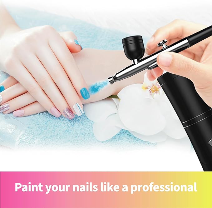 Cordless Rechargeable Airbrush Kit with Compressor - Adjustable High-Pressure Non-Clogging 0.3mm Nozzle Complete Set for Nail Art, Cake Decor, Barber, Model Painting & Makeup (Black)