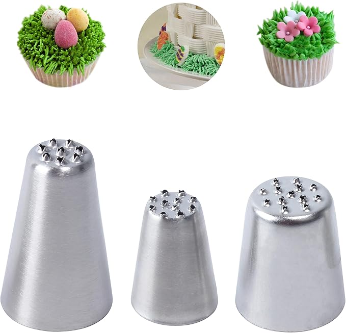 3pcs Grass Icing Nozzles Set,Cake Decorating Tips Piping Nozzles, Stainless Steel Pastry DIY Baking Tools