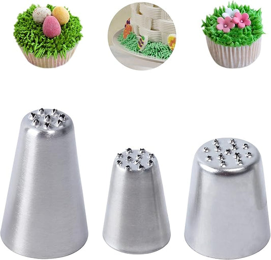 3pcs Grass Icing Nozzles Set,Cake Decorating Tips Piping Nozzles, Stainless Steel Pastry DIY Baking Tools