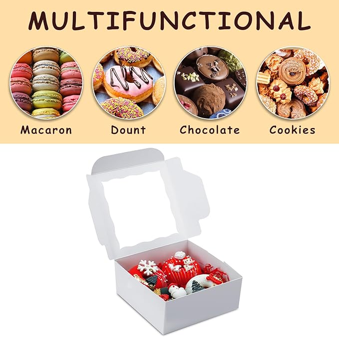 20pcs Cookie Boxes 6x6x2.5 Inch Bakery Boxes with Window Treat Box Chocolate Covered Strawberries Box for Wedding Party Birthday