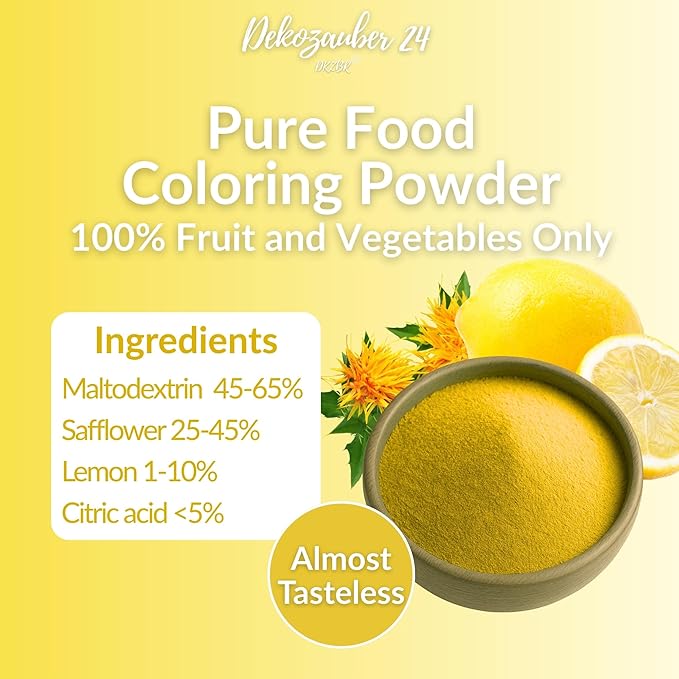 Dekozauber24 Natural yellow food coloring, 0.35oz edible powder, dye free, vegan, plant based and gluten free color for baking