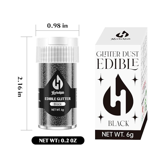Black Edible Glitter – 6g Luster Dust Drink Glitter, Food Grade Shimmer Powder for Cocktails, Cakes, Beverages, Chocolate & Candy