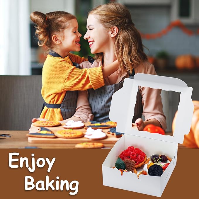 50pcs Cookie Boxes 6x6x2.5 Inch Bakery Boxes with Window Treat Box Chocolate Covered Strawberries Box for Wedding Party Birthday