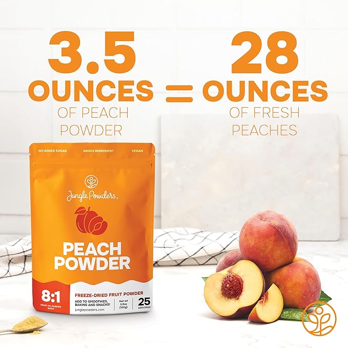 Jungle Powders Freeze Dried Peach Powder 3.5 Ounce Bag Powdered Freeze Dried Peaches Peach Powder for Baking Peach Flavoring Freeze Dried Fruit Powder No Sugar Added Filler Free Dehydrated Peaches