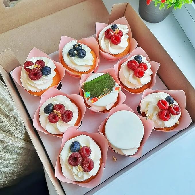 200 Pieces Tulip Cupcake Muffin Liners Greaseproof Paper Baking Cups Cupcake Wrappers for Birthday Wedding Party Baby Showers Catering Restaurants(Pink)