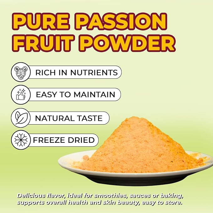DARLAC FARMS Freeze Dried Passion Fruit Powder 4Oz, Natural ingredients, Nutrient-rich, Vegan, No Add Sugar, Preservative-free, Convenient zip-lock Pouch, Perfect for Drinks, Smoothies, Baking