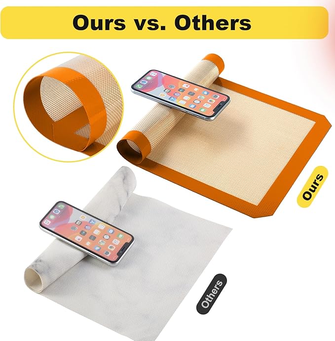 Silicone Baking Mat, 2 Pac 16.5"L x 11.6"W Silicone Cookie Sheets Reusable Baking Mat - Non-Stick Food Safe Dark Gray Oven Baking Sheet for Making Cookies Macaroons Bread
