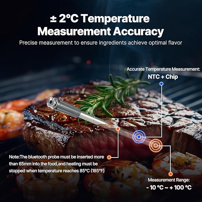 VEVOR Wireless Meat Thermometer, 500 ft Range Wireless Bluetooth Meat Thermometer, Digital Cooking Food, Waterproof Smart Meat Probe with One Probe, for Grilling, Smoker, BBQ & Oven