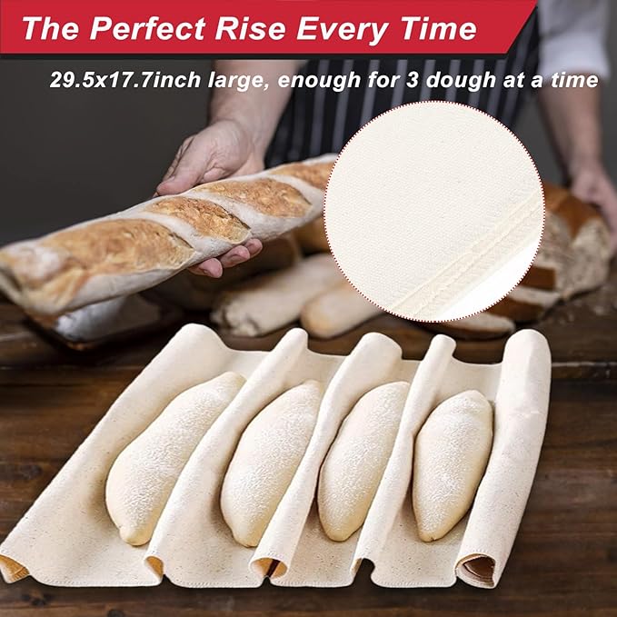 Baguette Bread Pan for Baking – Nonstick Perforated French Bread Pan, 3 Wave Thickened Carbon Steel Baguette Tray for Homemade French Baguettes, Garlic Bread, and Sandwich Rolls, Red