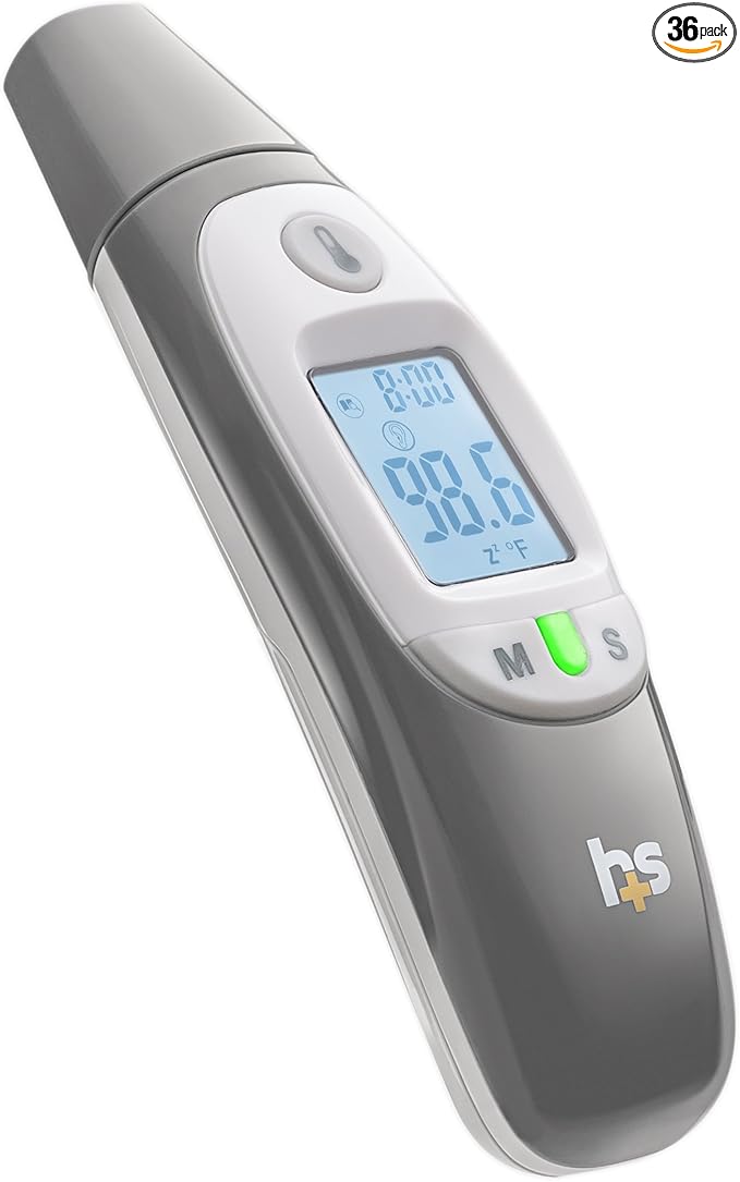HealthSmart Compact Instant Read Infrared Digital Ear Thermometer, Measures Ambient Air Temperatures, Fahrenheit and Celsius Readings, FSA & HSA Eligible, Grey (Pack of 36)