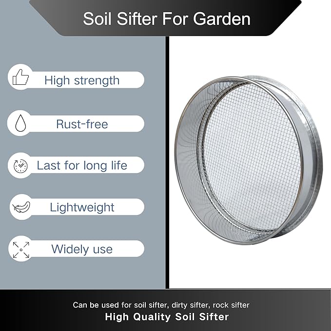 Garden Soil Sifter -10" Sifting Pan-Sieve for Sand Rocks Dirt Compost (1/12”Mesh Screen)