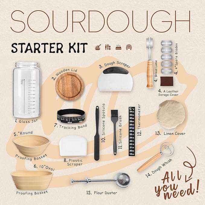 Sourdough Kit, 40oz Sourdough Starter Kit, 2 Silicone Banneton 9 Bread Proofing Baskets,Complete Sourdough Bread Baking Supplies for Beginners,sourdough bread baking supplies