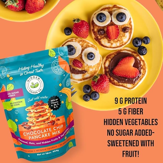 Hidden Foods Variety Pancake Mix 3-Pack | Cinnamon Churro, Homestyle & Chocolate Pancake Mixes | Protein & Fiber, Made with Natural Ingredients, Fruits, Vegetables, Wheat & Oat Flour | Just Add Water