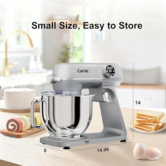 8.45 QT All Metal Dough Mixer,10 Speed Large Capacity Kitchen Stand Mixer with Digital Timer & Tilt-Head, Electric Mixer with Whisk Dough Hook Mixing Beater for Baking,Cakes,Cookie,Bread,Salad(Silver)