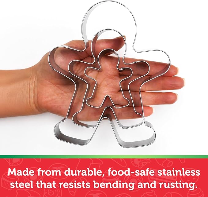 Gingerbread Man Cookie Cutter Set (Gingerbread Man 3 Piece), Premium Food-Grade Stainless Steel, Dishwasher Safe