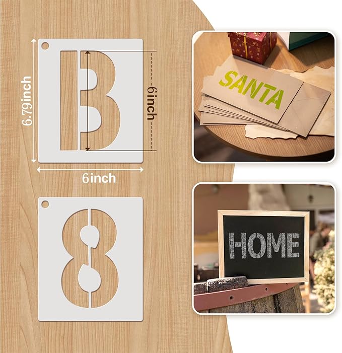 6 Inch Letter Stencils and Numbers: 42 PCS Jumbo Alphabet & Number Stencil Kit for Wood Signs Porch Decor Farmhouse Painting Bulletin Boards & Crafts Christmas Gift for DIY Dads & Makers