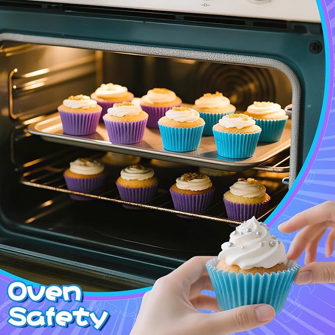 200PCS Purple and Blue Cupcake Liners Mini Muffin Baking Cups Wrappers for Jellyfish Birthday Party Supplies Disposable Pastel Cupcake Papers for Blue and Purple Ocean Theme Party Decorations