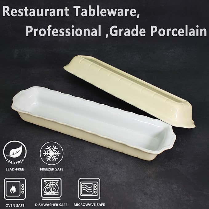 15" x 3.5" Ceramic Loaf pan, Set of 2, 27 OZ Rectangle Bakeware Baking Supplies Heritage Loaf Pan - Relatively long, for Cake Bread Meatloaf and More, Cream olor