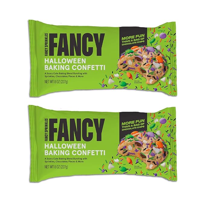 Fancy Sprinkles Monster Mash Baking Confetti Sprinkles and Chocolate Pieces, Candy-Coated Chocolatey Morsels, Ghost Shaped Confetti Pieces, Vanilla Chips 8 oz Bag (2 Pack)