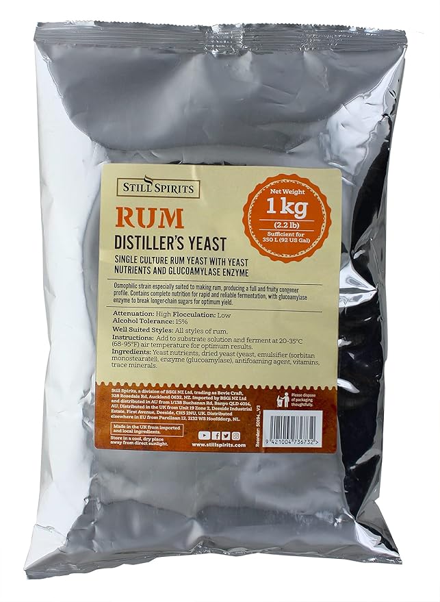 STILL SPIRITS RUM DISTILLER'S YEAST 1 Kilogram Makes 92 gallons of Rum Mash