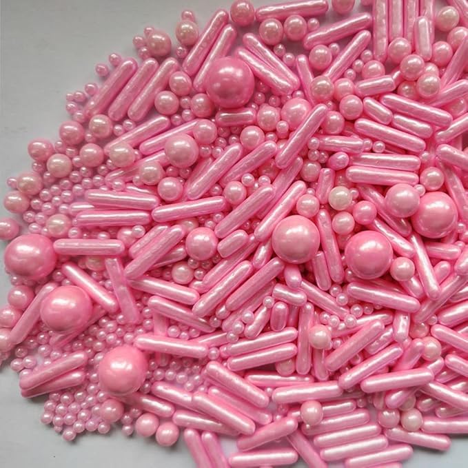 Edible Pink Pearl Sugar Sprinkles Candy Mix Size Baking Edible Cake Decorations Cupcake Toppers Cookie Decorating Wedding Party Valentine Halloween Christmas Supplies 85g/3oz