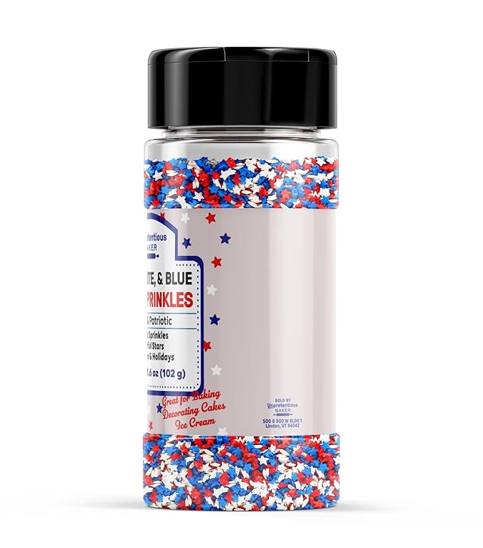 Unpretentious Red, White, and Blue Star Sprinkles, Patriotic Stars, Decorative Dessert Topping (Red, White, and Blue)
