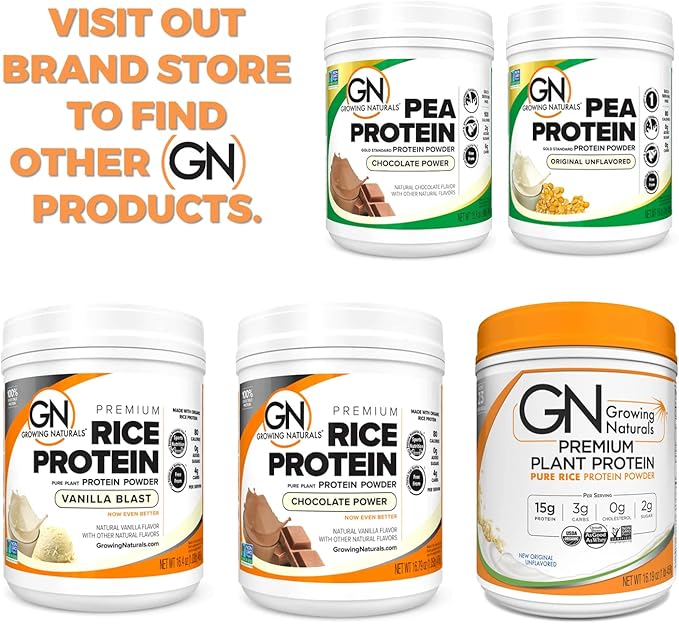 Growing Naturals Organic Premium Rice Protein Powder, Chocolate Power, Non-GMO, Vegan, 16.8 Ounce