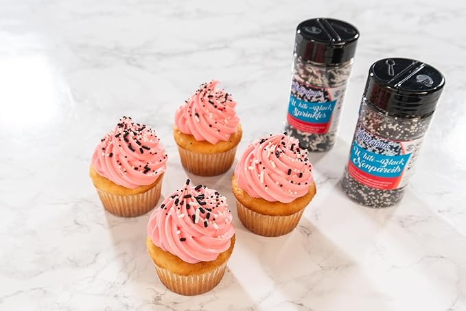 Bakerpan White-Black Nonpareils Sprinkles - 7 Ounces White & Black Sprinkles for Cake Decorating - Edible Nonpareils for Cupcakes, Ice Cream, Cake Decorations (Made in USA)