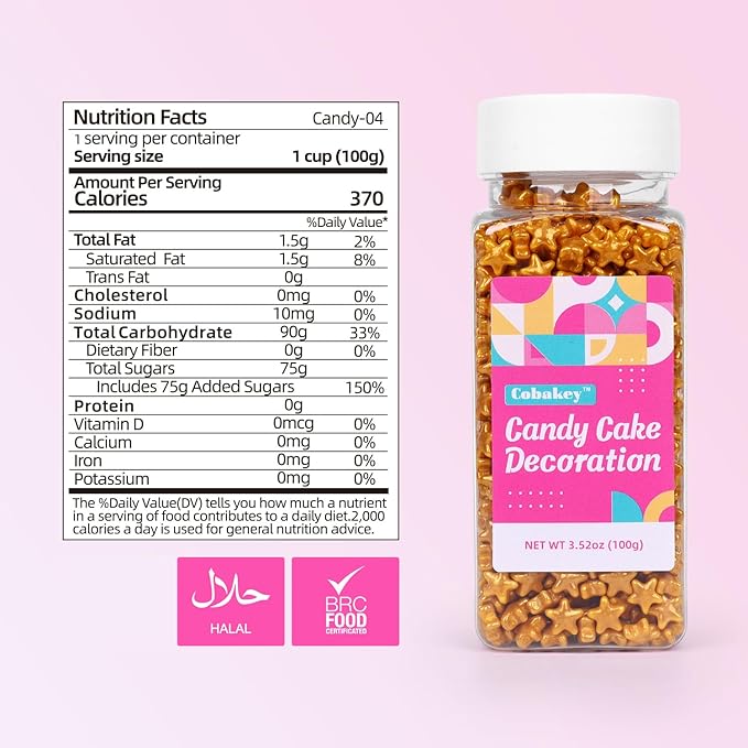Gold Star Sprinkles Edible Stars for Cake Decorating Gold Sprinkles Patrotic Cookie Decorations Star Cake Decorations for Cakes, Cupcakes, Ice Cream, Cookies 3.5 OZ