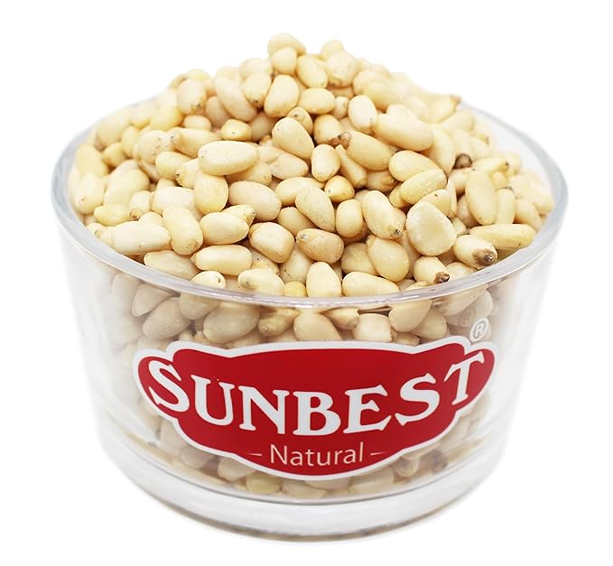 Sunbest Natural Pine Nuts Pignolia 8 oz – Unsalted, Raw, Crunchy, Fresh & Delicious, Kosher Certified - Ideal for Snacking, Topping & Baking - Non-GMO, Gluten Free