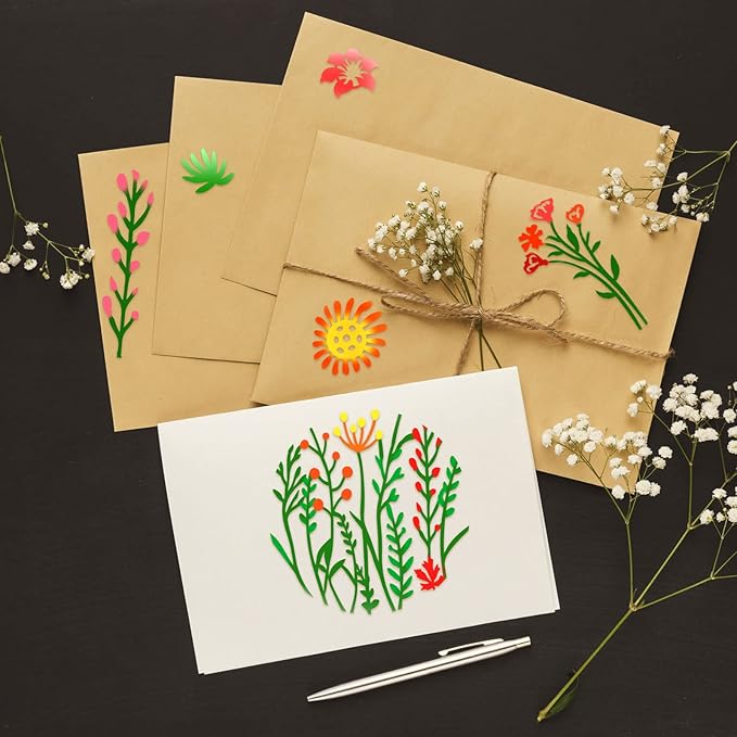 Marspark 20 Pieces Wildflower Stencils for Painting Template Flower Wall Stencils Reusable Spring Templates PET DIY Drawing for Painting on Wood Wall(Round Style)