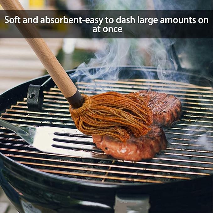 Two Size Bbq Mop Brushes For Sauce Wooden Long Handle Mops & Brushes For Barbecue,Grilling,Basting,Roasting,Cooking,Smoking Steak(18" And 11")