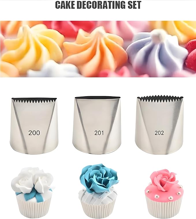 Cake Decorating Icing Tips Set, Crumb Coat Piping Tips, Professional Decorating Tools (#R22L)